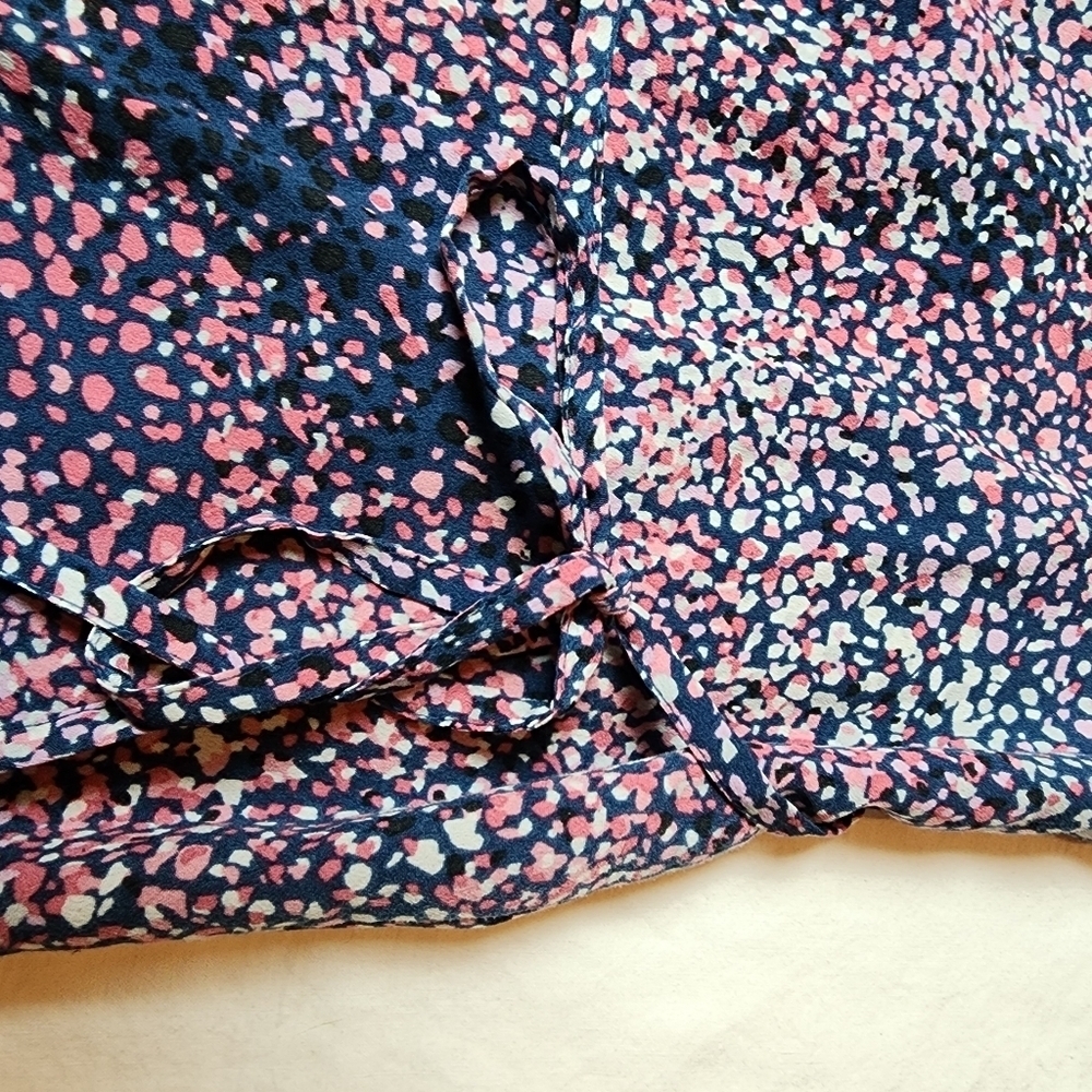 Motherhood Maternity Small Petite Pink and Blue Patterned Blouse Top With Tie - Picture 9 of 10